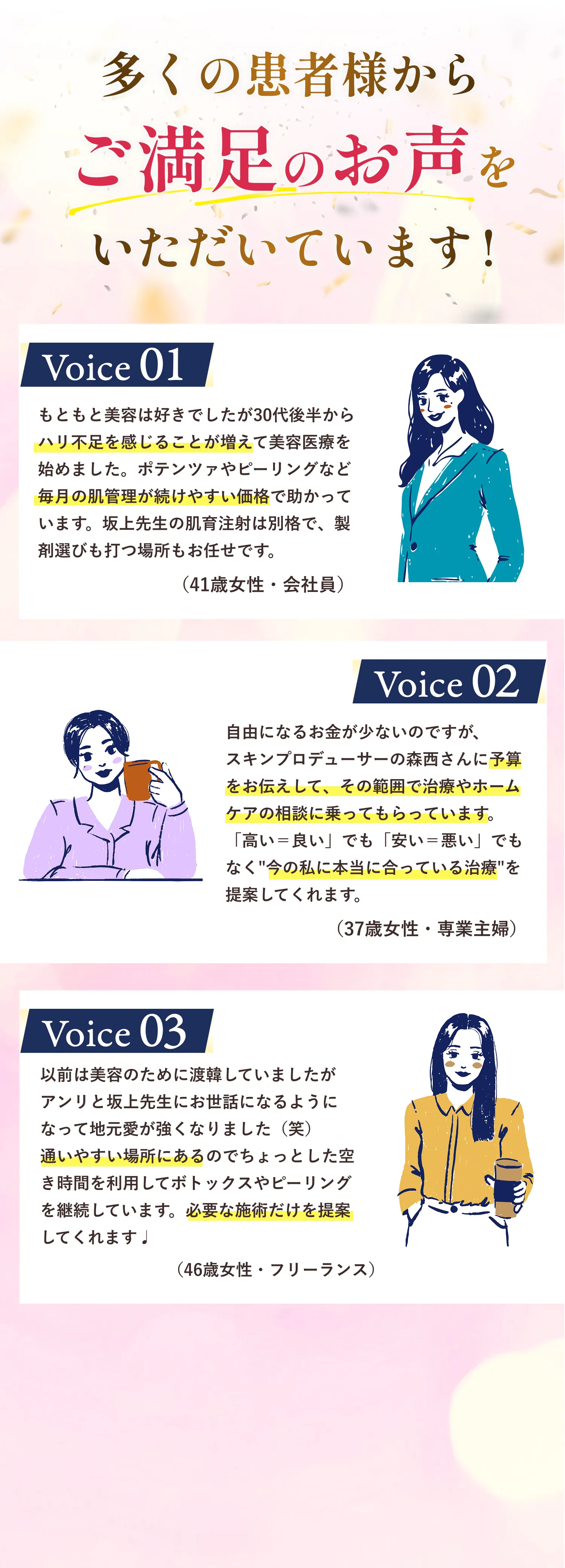 多くの患者様からご満足のお声をいただいています!
